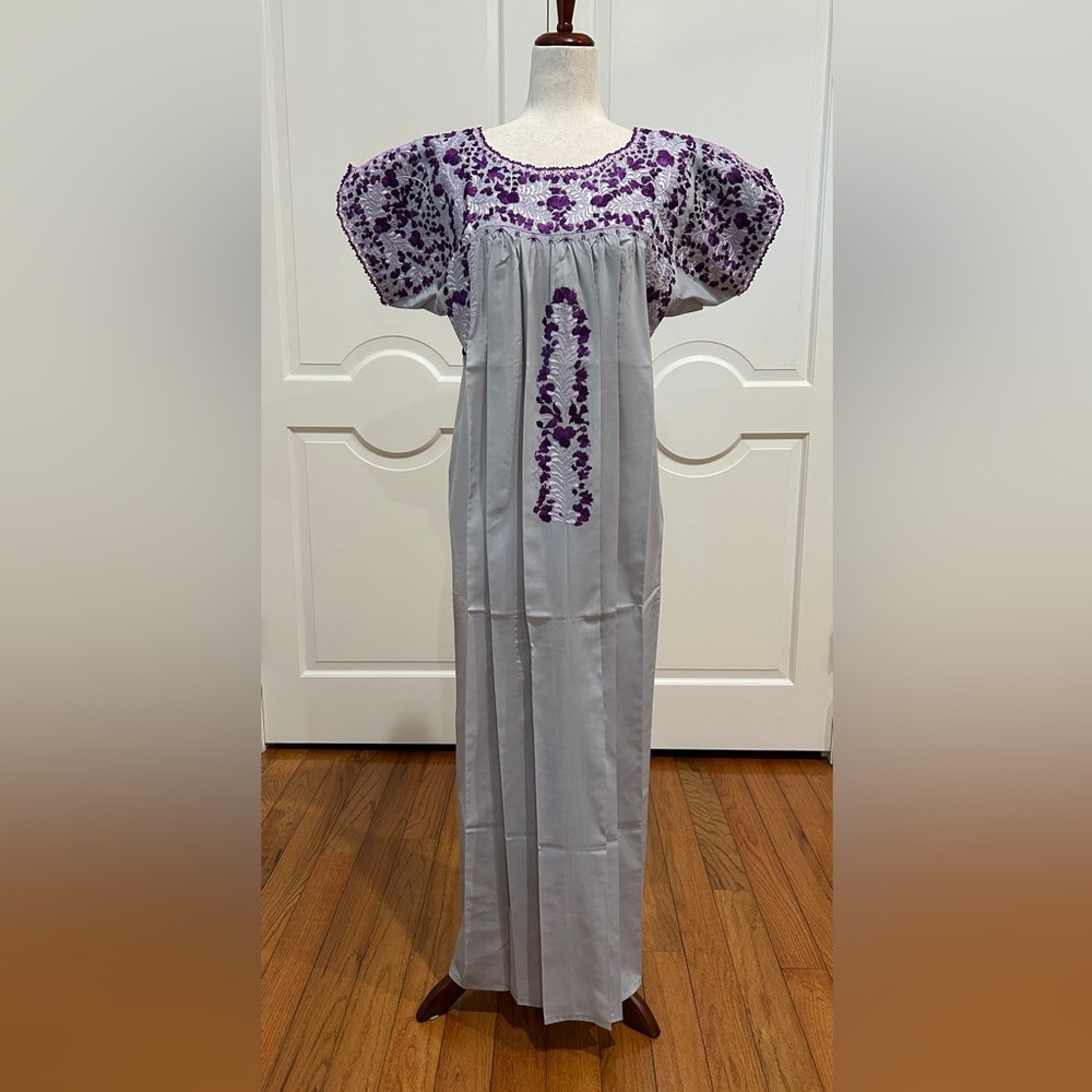 San Antonino Maxi Dress,Oaxaca Mexican dress.Hand Embroidered with Silk Threads.